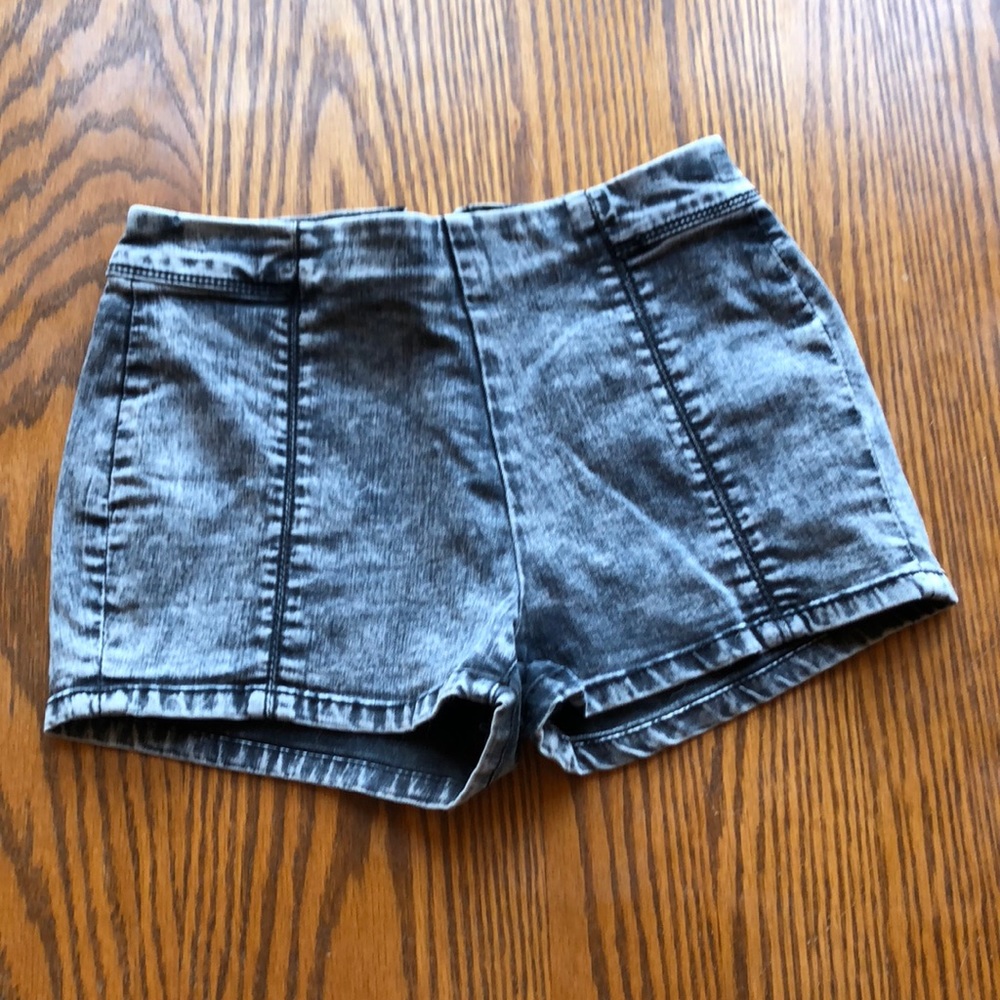 Black Acid Wash High Waist Shorts